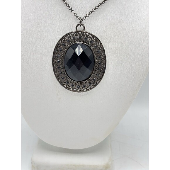 Whimsigoth Black Oval Pendant Necklace & Earrings Romantic Victorian Inspired - Picture 4 of 10